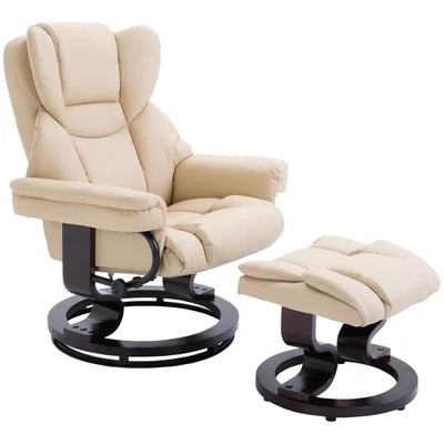 Relaxsessel mit Hocker, Liegefunktion, creme, drehbar, bis 160 kg