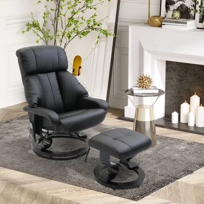 Massagesessel mit Fusshocker, 10 Vibrationspunkte, 145° verstellbare Rückenlehne, Schwarz