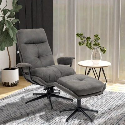 Relaxsessel mit Ottomane, Sessel mit Fusshocker, verstellbare Rückenlehne; Dunkelgrau