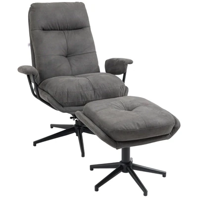 Relaxsessel mit Ottomane – Dunkelgrau – 130° Rückenlehne – 360° drehbar