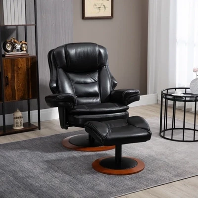 Relaxsessel mit Ottomane, Liegesessel, 360° drehbar, verstellbare Rückenlehen, Schwarz + Braun