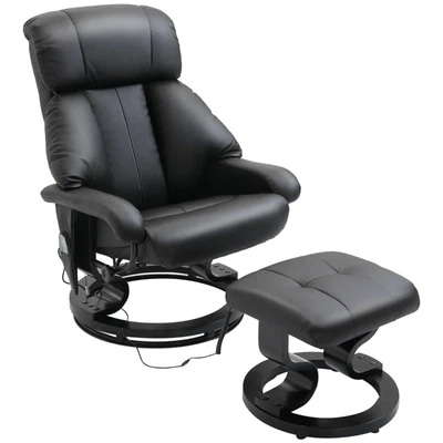 Massagesessel mit Fusshocker, 10 Vibrationspunkte, 145° verstellbare Rückenlehne, Schwarz