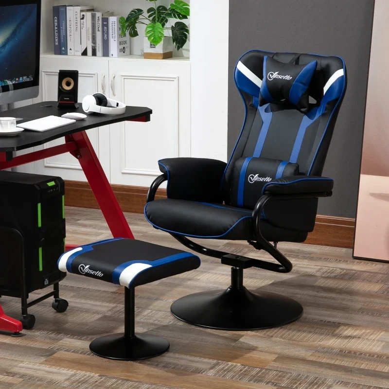 Relaxsessel mit Fusshocker, Dunkelgrau + Blau
