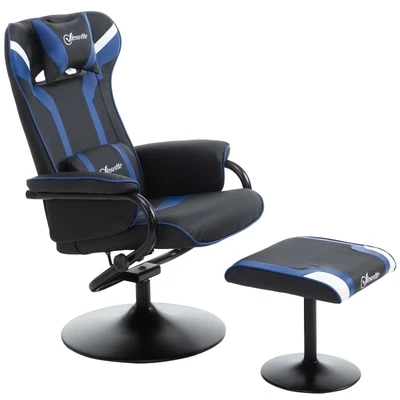 Relaxsessel mit Fusshocker, Dunkelgrau + Blau