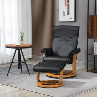 Relaxsessel mit Fusshocker, TV-Sessel, Liegesessel, verstellbare Rückenlehne, 360° drehbar, Schwarz + Braun