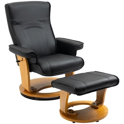 Relaxsessel mit Fusshocker, TV-Sessel, Liegesessel, verstellbare Rückenlehne, 360° drehbar, Schwarz + Braun