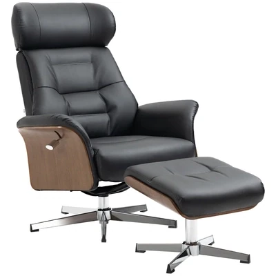 Relaxsessel mit Fusshocker, um 360° drehbar, Liegefunktion, Lesesessel, schwarz, 80 x 84 x 108 cm