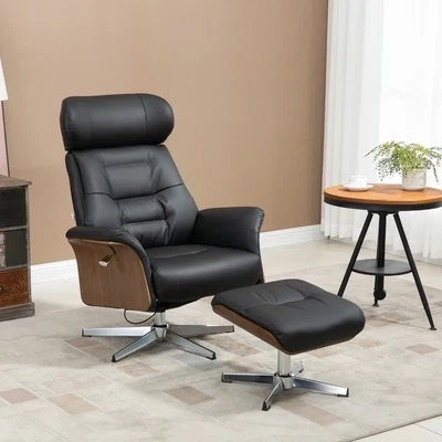 Relaxsessel mit Fusshocker, um 360° drehbar, Liegefunktion, Lesesessel, schwarz, 80 x 84 x 108 cm