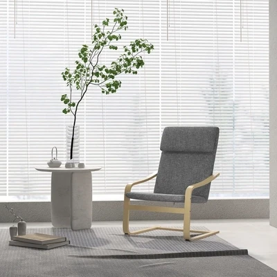 Sessel mit Kopfstütze und Armlehnen, Leinenoptik grau, Holzgestell, 66,5x80x99 cm