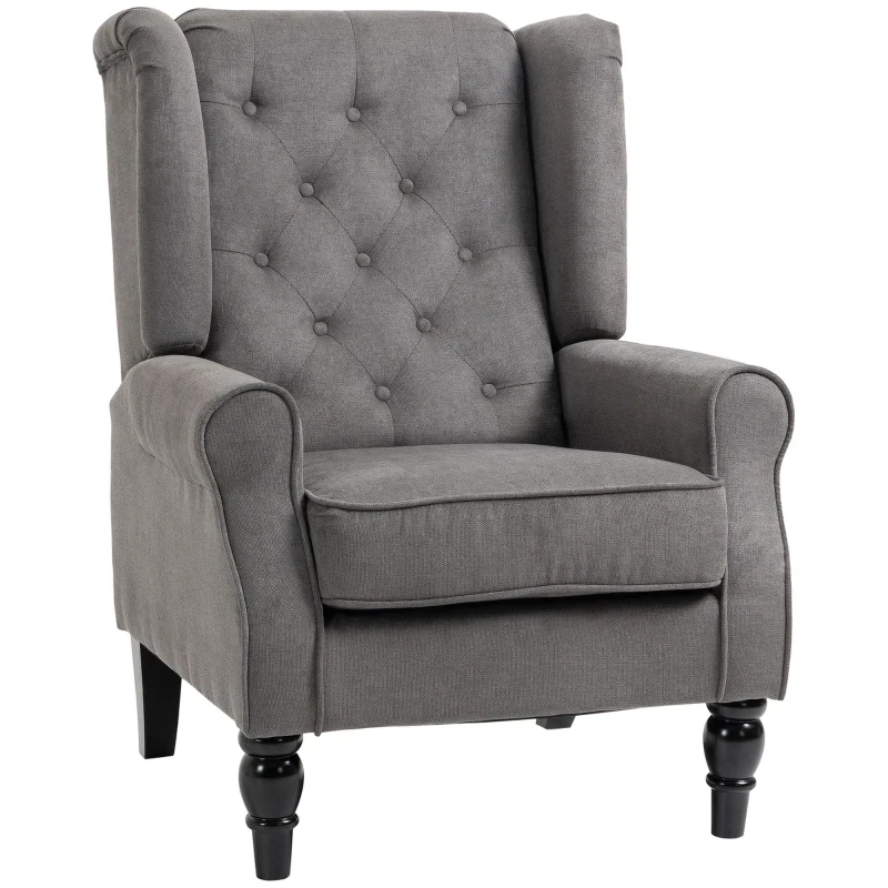 Ohrensessel im Vintage-Design, Grau + Schwarz