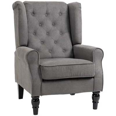 Ohrensessel im Vintage-Design, Grau + Schwarz