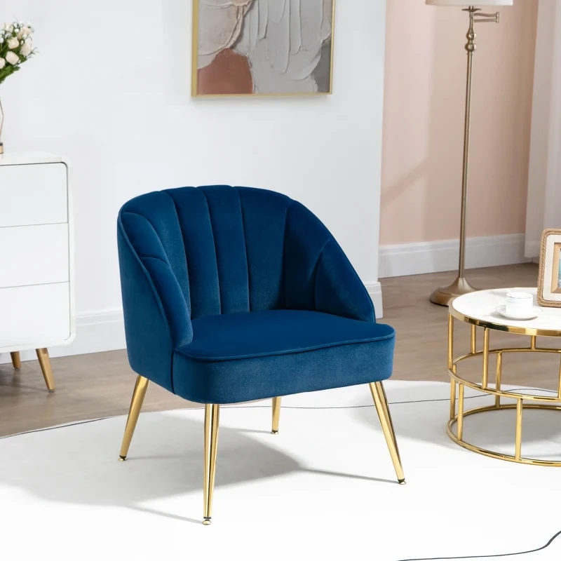 Sessel in Retrodesign, Lesesessel, Akzentsessel, Samtoptik, Blau + Gold