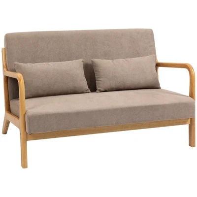 2-er Sofa, 2-Sitzer, kleine Couch, Retrodesign, Braun + Natur