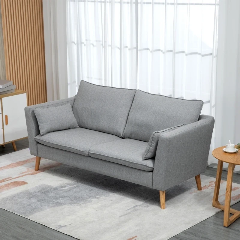 2-er Sofa, 2-Sitzer, kleines Sofa, Retrodesign, 2 Kissen, Grau+ Natur