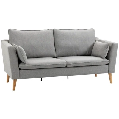 2-er Sofa, 2-Sitzer, kleines Sofa, Retrodesign, 2 Kissen, Grau+ Natur