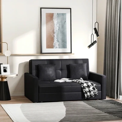 Schlafsofa, 2er-Sofa, mit verstecktem Stauraum, Dunkelgrau