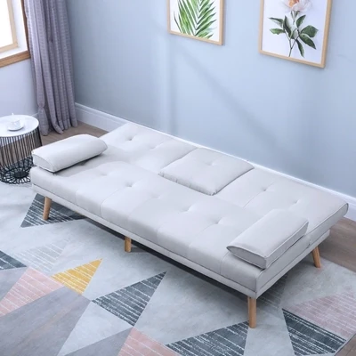 Schlafsofa Sofabett Schlafcouch 3 Sitzer Leinen Hellgrau