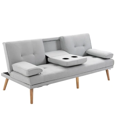 Schlafsofa Sofabett Schlafcouch 3 Sitzer Leinen Hellgrau