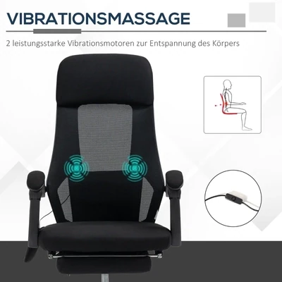 Bürostuhl mit Massagefunktion, Massagesessel, inkl. Fussstütze, 2 Vibrationspunkte, USB-Schnittstelle, Schwarz