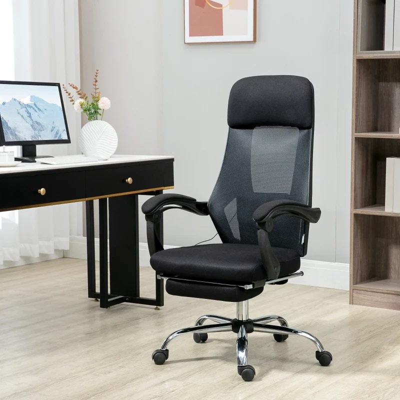 Bürostuhl mit Massagefunktion, Massagesessel, inkl. Fussstütze, 2 Vibrationspunkte, USB-Schnittstelle, Schwarz