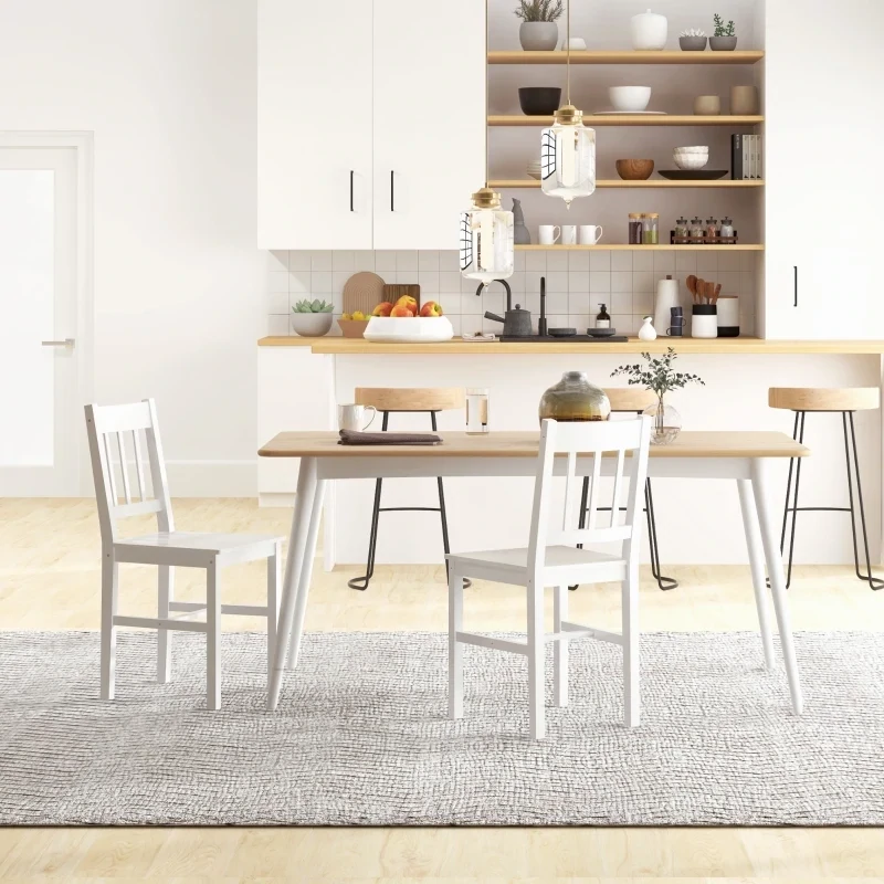 2er-Set Esszimmerstühle, Holzstühle, Massivholz, Weiss