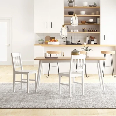 2er-Set Esszimmerstühle, Holzstühle, Massivholz, Weiss
