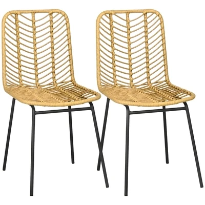 2er-Set Esszimmerstühle im Boho-Stil, Akzentstuhl, PE-Rattan, Natur + Schwarz