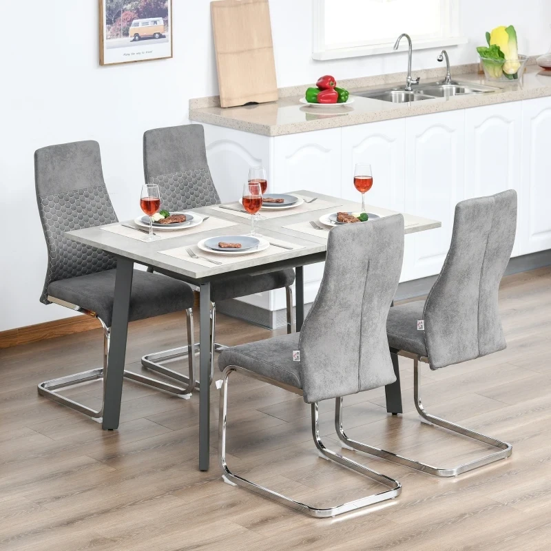 4er Set Esszimmerstühle mit Rückenlehne S-Förmige Essgruppen-Stühle Stahl Grau