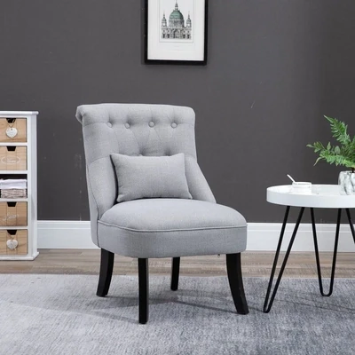 VivaLaCasa Sessel im Vintage‑Stil, Leinenoptik, Grau – Rückenkissen, Holzbeine, 52,5B x 69T x 77H cm, 150 kg