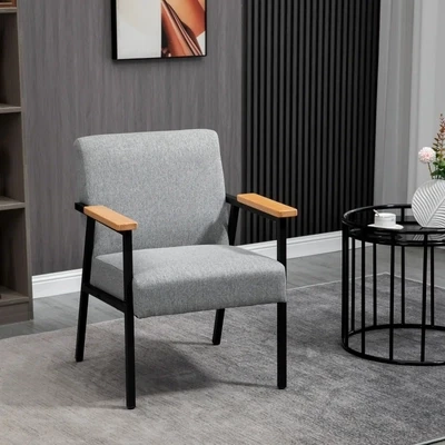 Akzentsessel im Skandidesign, Leinenoptik, Grau + Schwarz + Braun