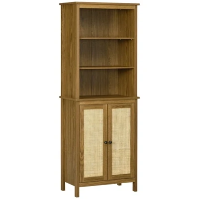 Schrank, Bücherregal in Wiener-Geflecht-Optik, Rattan, Braun