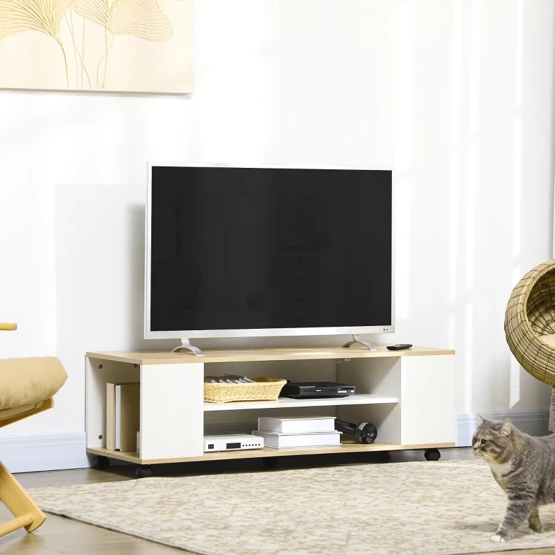 TV-Bank, Schwebedesign oder stehend, für TVs bis 55&#39;&#39;, weiss + holzfarben,