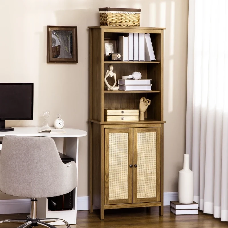 Schrank, Bücherregal in Wiener-Geflecht-Optik, Rattan, Braun