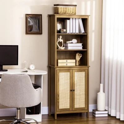 Schrank, Bücherregal in Wiener-Geflecht-Optik, Rattan, Braun