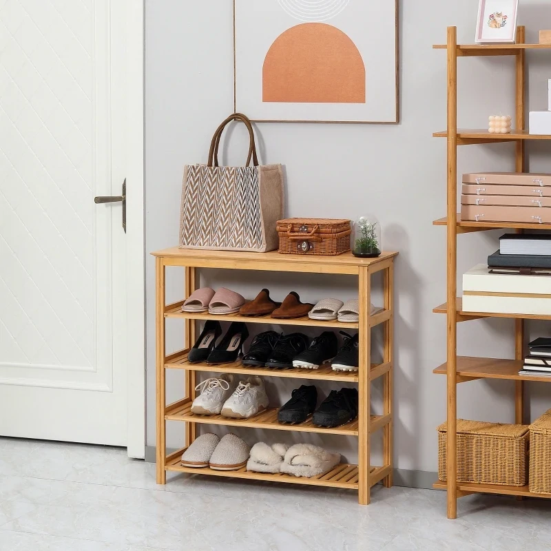 Schuhregal mit 4 Regalen, Bambus, Lamellen, Natur