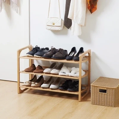 Schuhregal für 9 Schuhpaare, 3 Etagen, erhöhte Kanten, Bambusholz