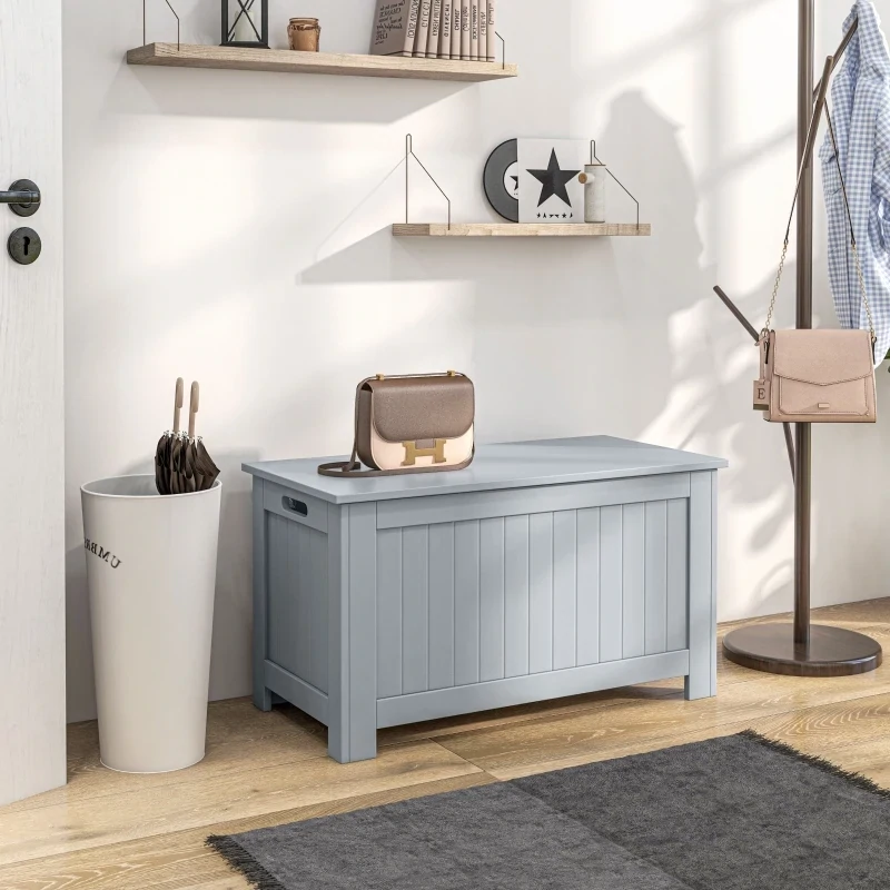 Sitzbank mit Stauraum im Landhausstil, Truhe, Hellgrau