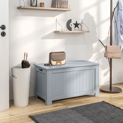 Sitzbank mit Stauraum im Landhausstil, Truhe, Hellgrau