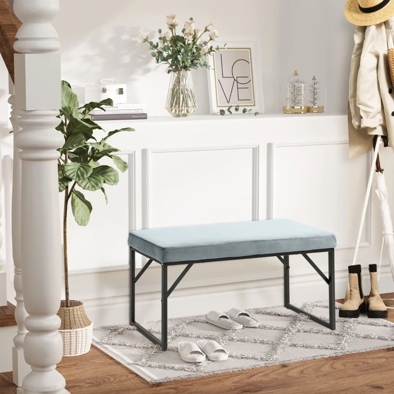 Sitzbank mit Polsterauflage, Schuhbank, Flurbank, inkl. Polster, Hellblau + Schwarz