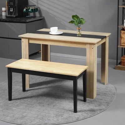 Moderne Sitzbank für 2 Personen, Holzbank, Massivholz, lackiert, Natur + Schwarz