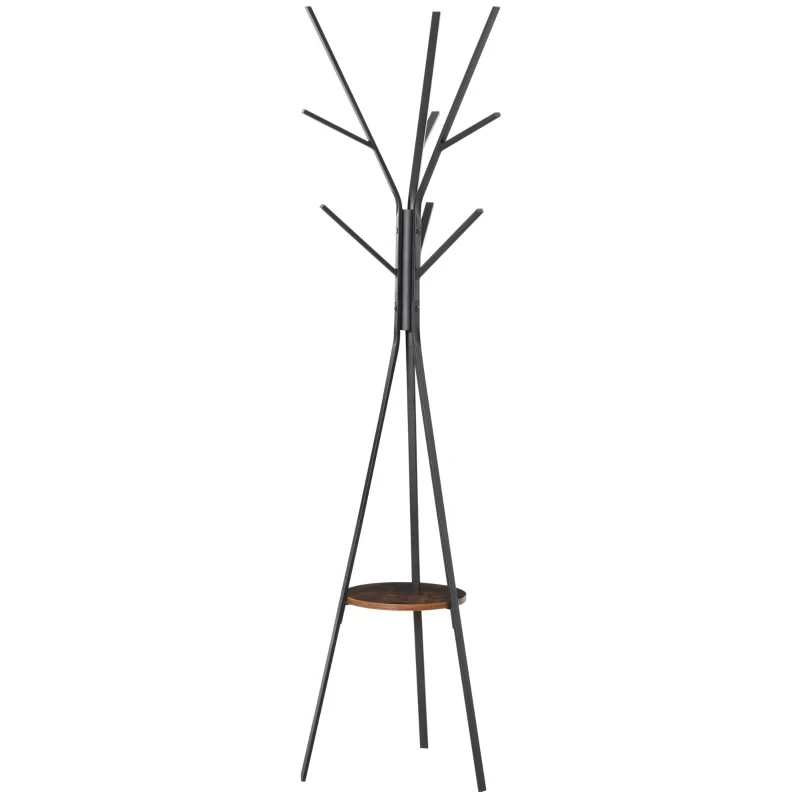 Garderobenständer im Skandidesign, Kleiderständer, 7 Kleiderhaken, Braun