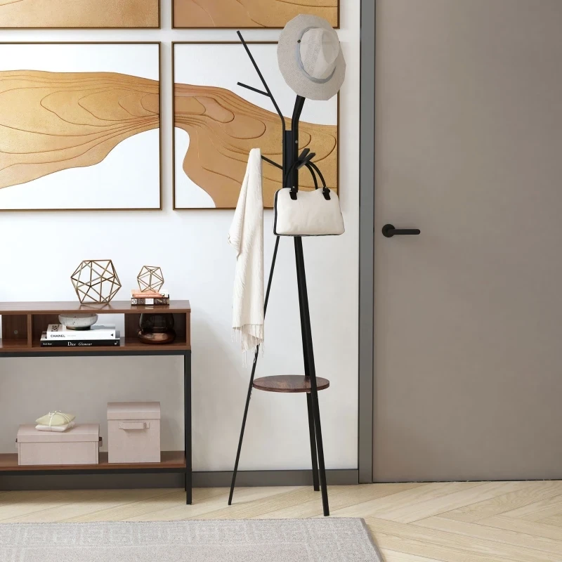 Garderobenständer im Skandidesign, Kleiderständer, 7 Kleiderhaken, Braun