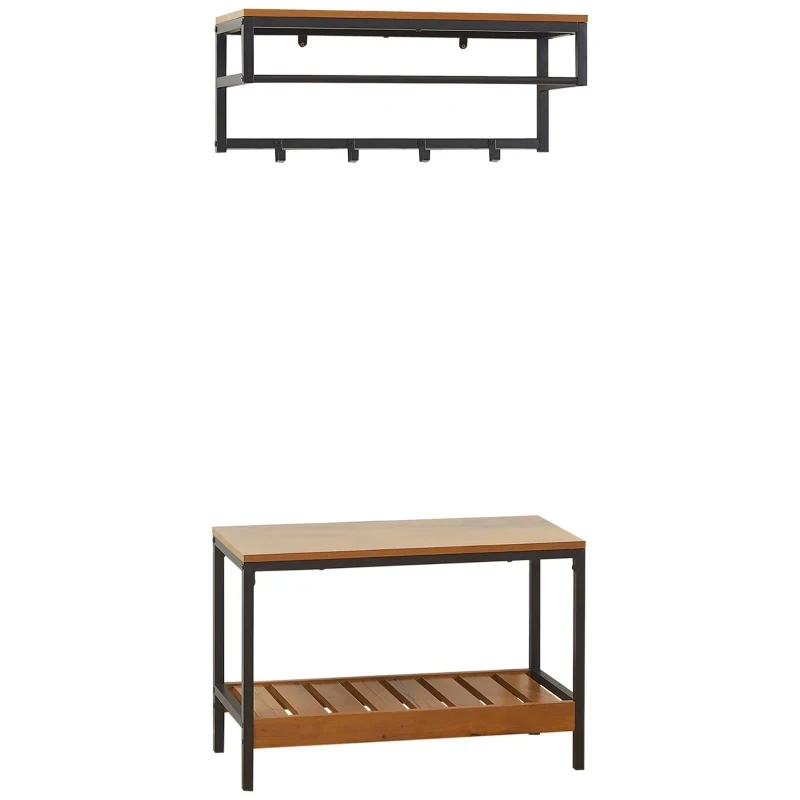 Garderobe im Industriedesign mit Schuhbank, 1 Hutablage, 4 Kleiderhaken, Braun + Schwarz