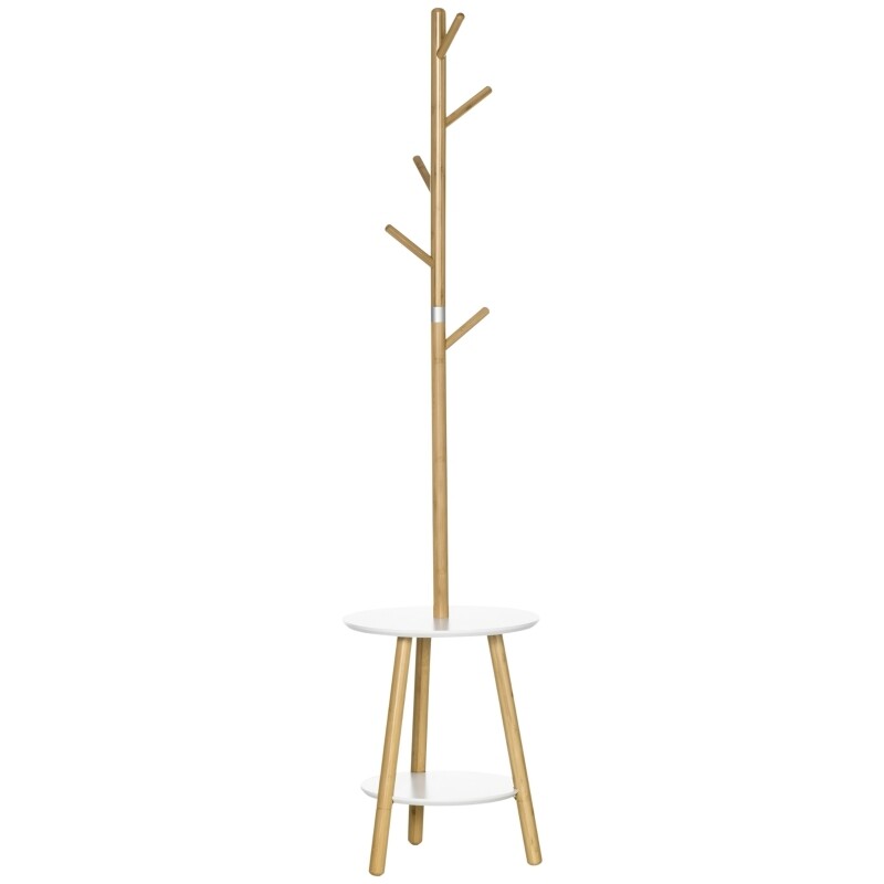 Garderobenständer mit Beistelltisch im Skandi-Design, Natur + Weiss
