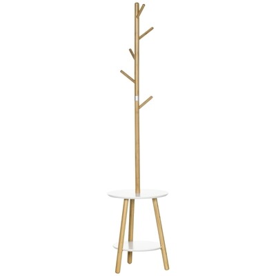 Garderobenständer mit Beistelltisch im Skandi-Design, Natur + Weiss