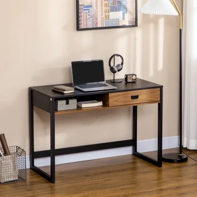 Schreibtisch im Industrie-Design, 1 Schublade, 1 Fach, Braun + Schwarz