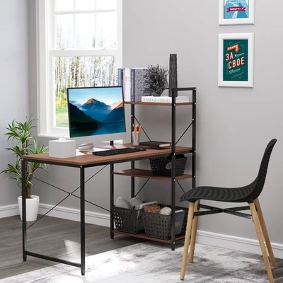 Schreibtisch Computertisch Bürotisch mit Regal Walnuss Schwarz