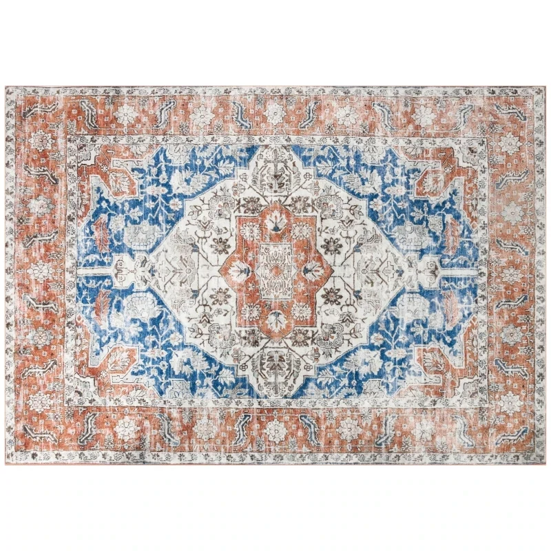 Teppich im Vintage-Look, Kurzflor, rot+blau, 2,3 x 1,6 m