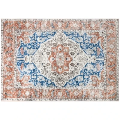 Teppich im Vintage-Look, Kurzflor, rot+blau, 2,3 x 1,6 m