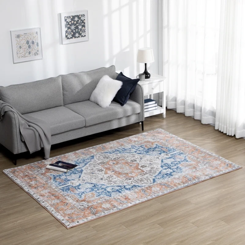 Teppich im Vintage-Look, Kurzflor, rot+blau, 2,3 x 1,6 m